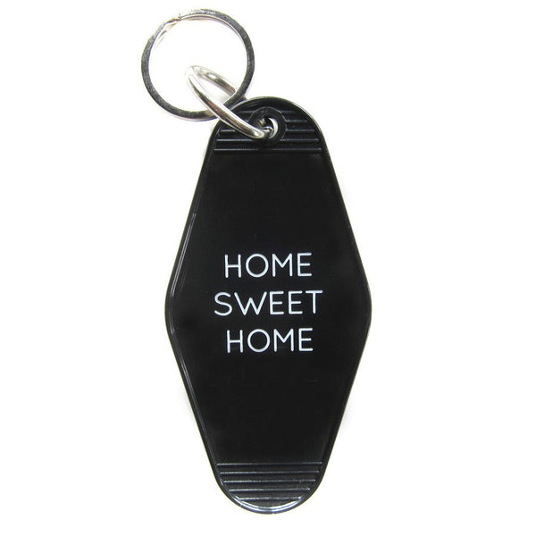 HOME SWEET HOME MOTEL VINTAGE STYLE KEY TAG - BLACK WITH WHITE LETTERING