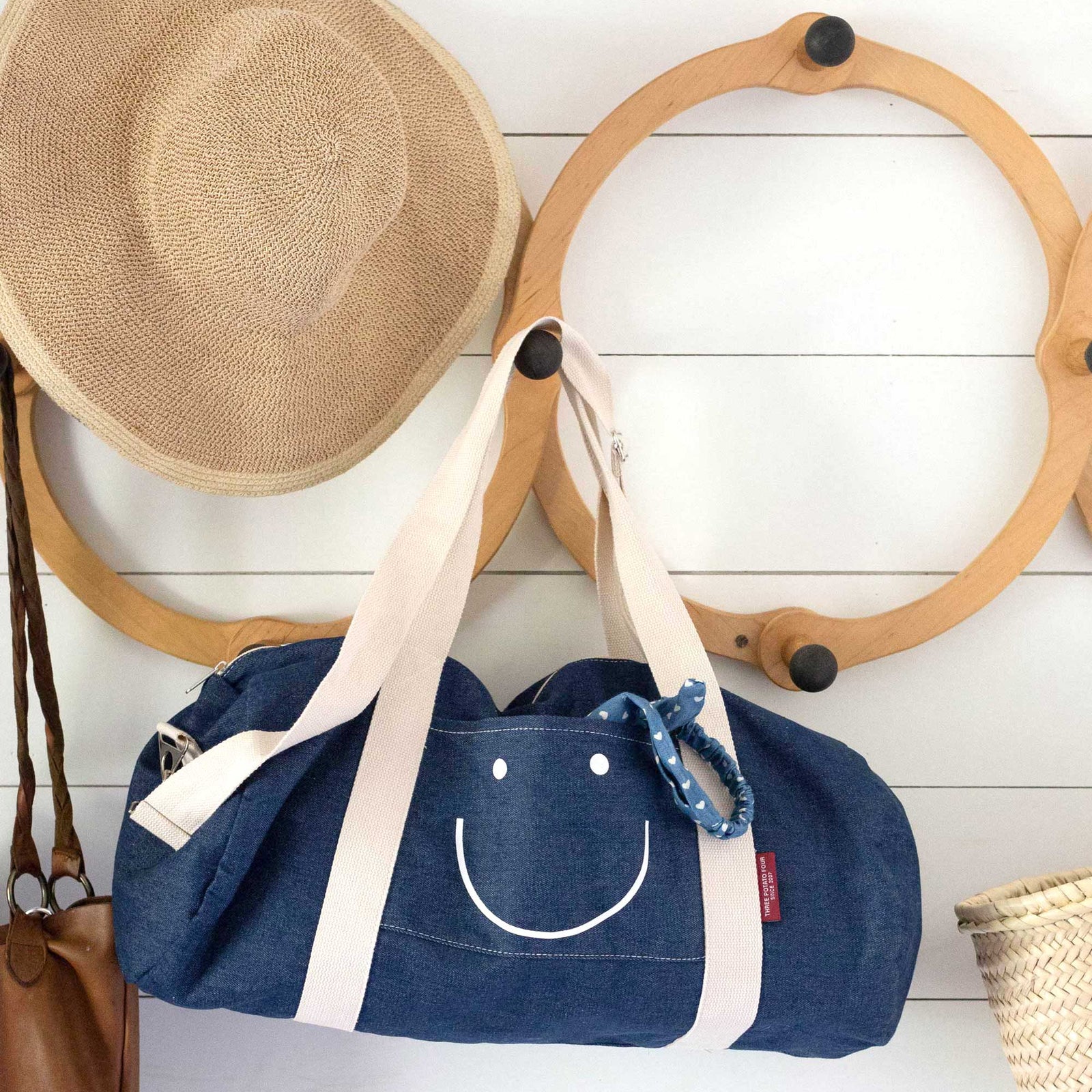 Happy Face Denim Duffle Bag THREE POTATO FOUR