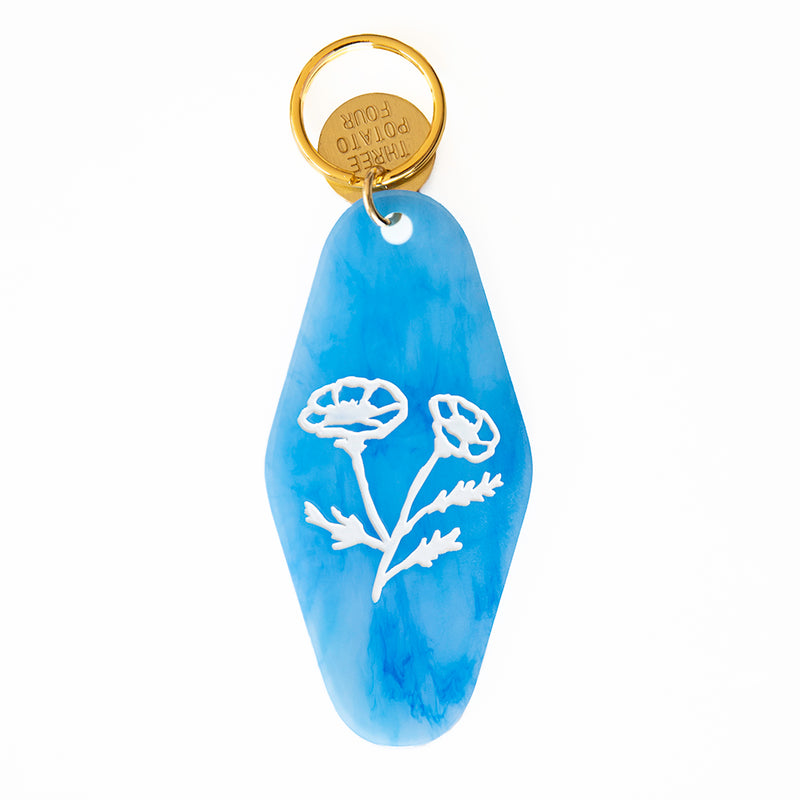 Key Tag - Floral Press "Buttercup" (Blue)